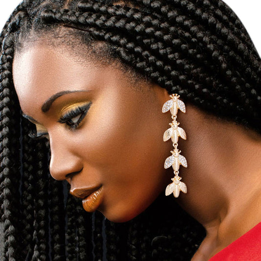 Gold Linked Bee Drop Earrings