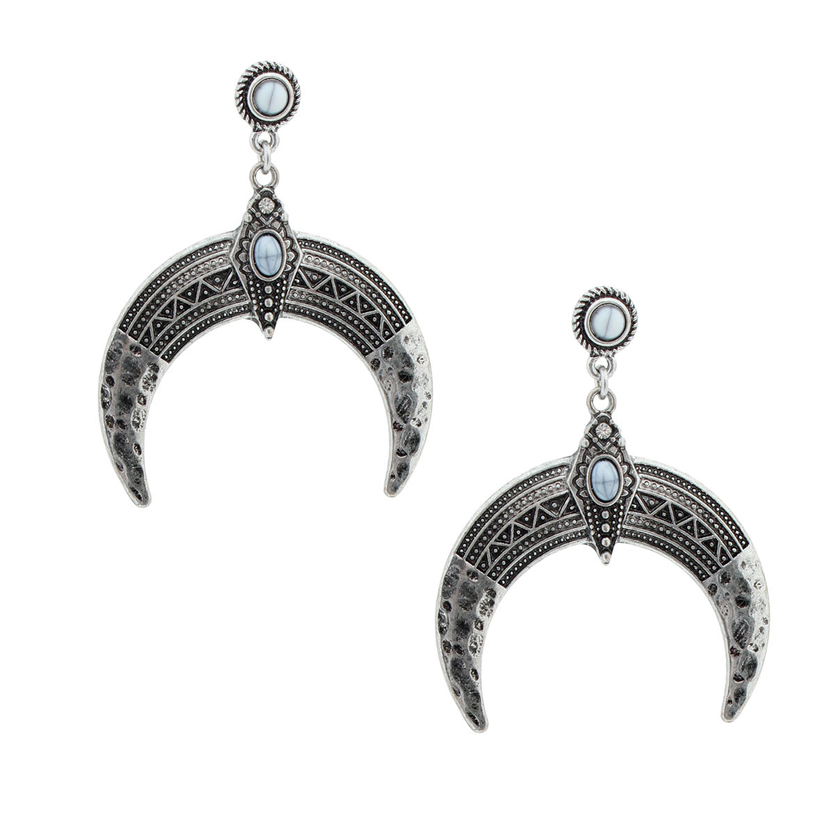 Engraved Burnished Silver Arch Earrings