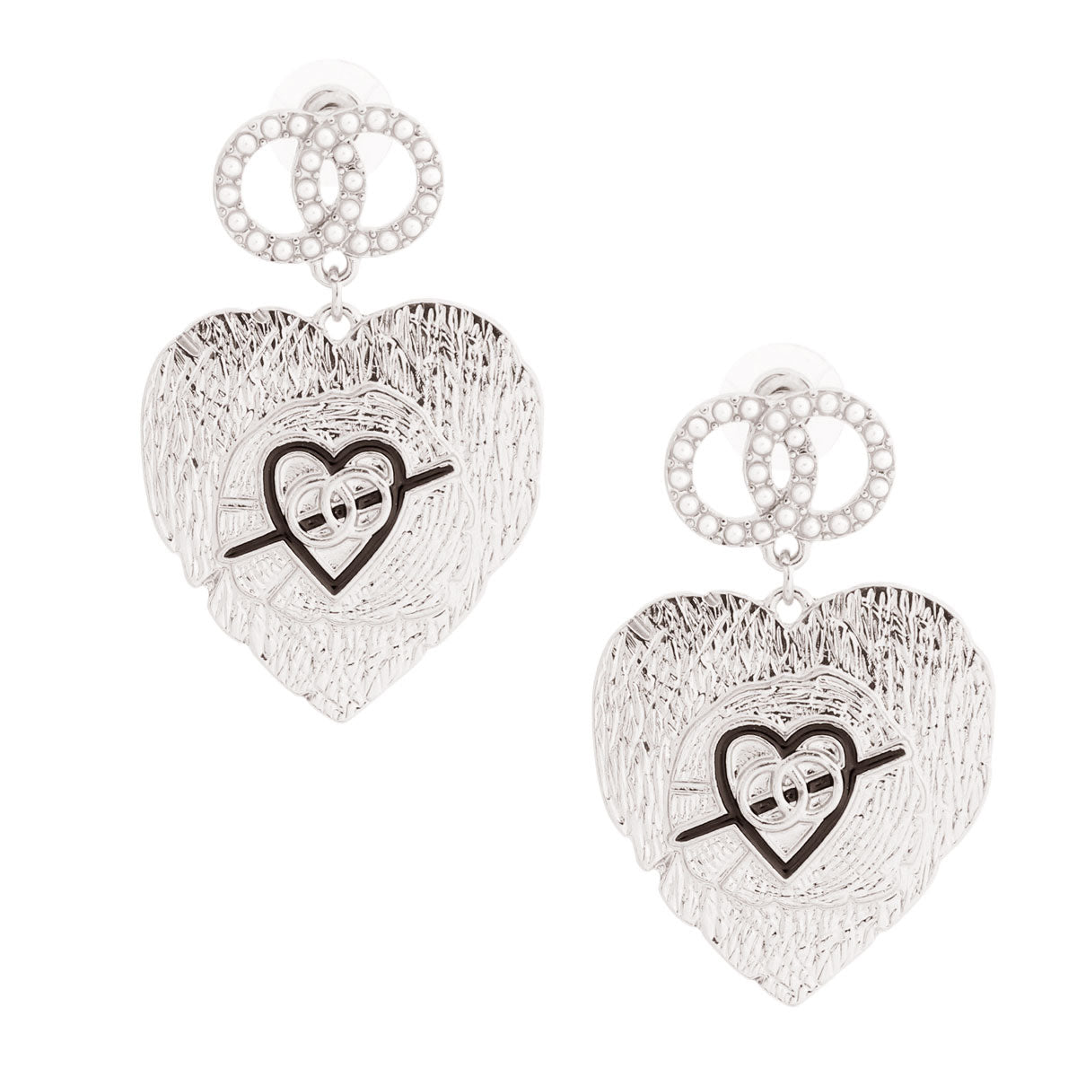 Silver Textured Heart Designer Earrings