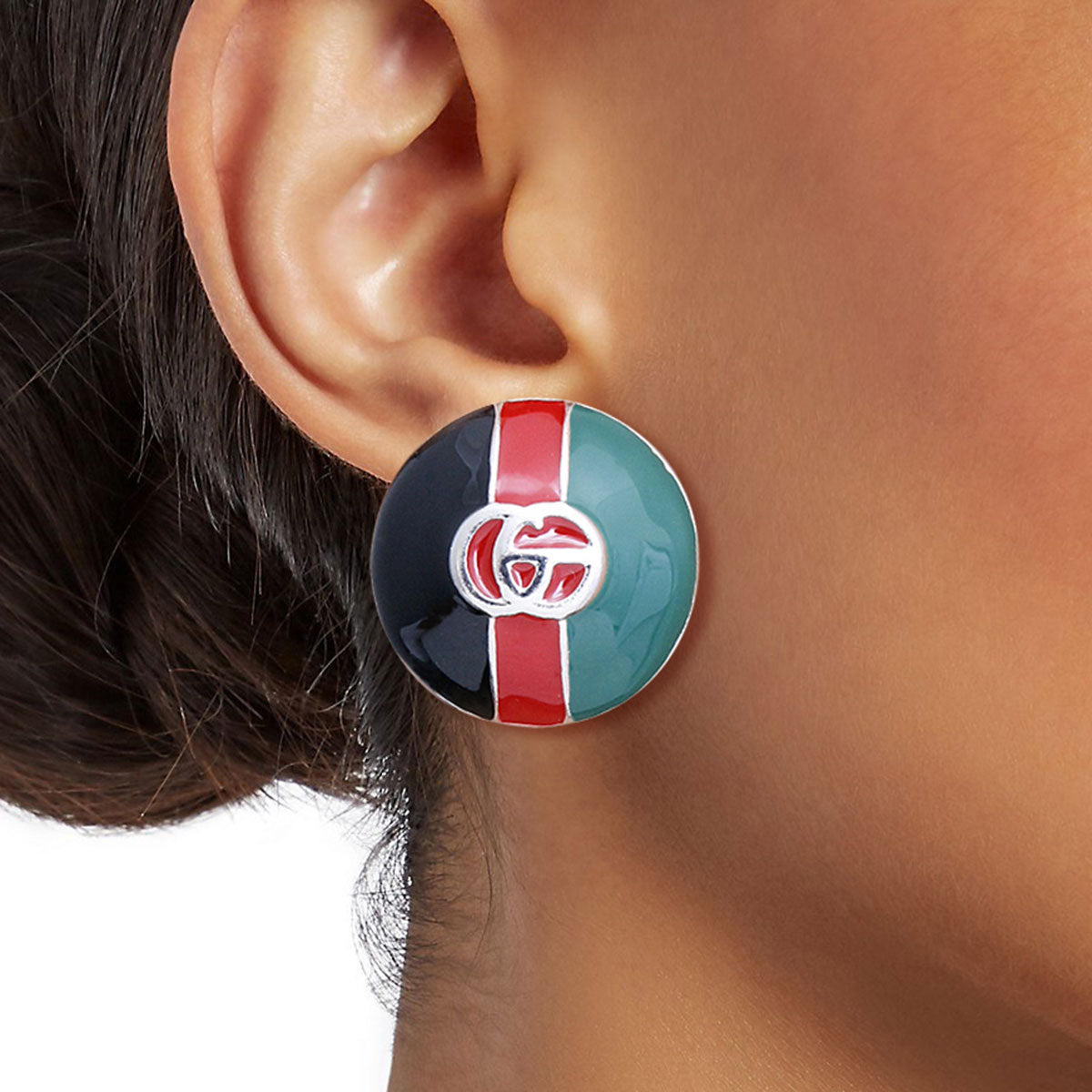 Dome Red and Green Desinger Silver Studs