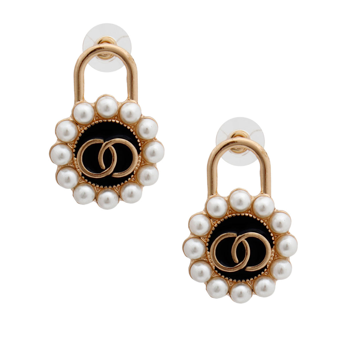 Gold and Black Pearl Lock Studs