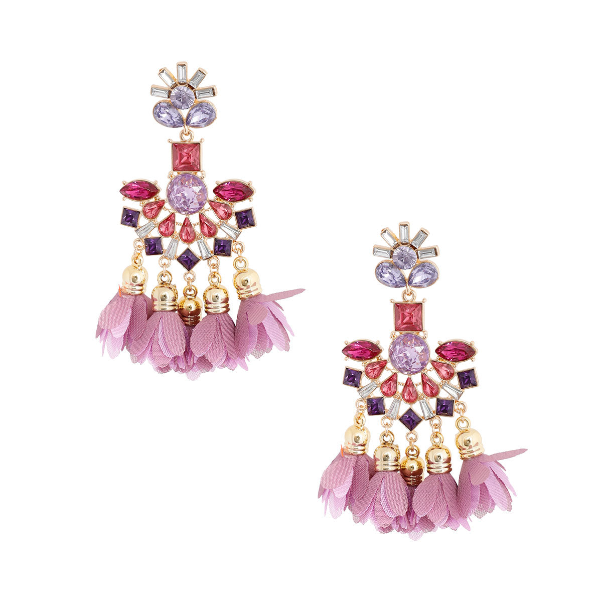 Lavender Crystal Flower Tassel Earrings