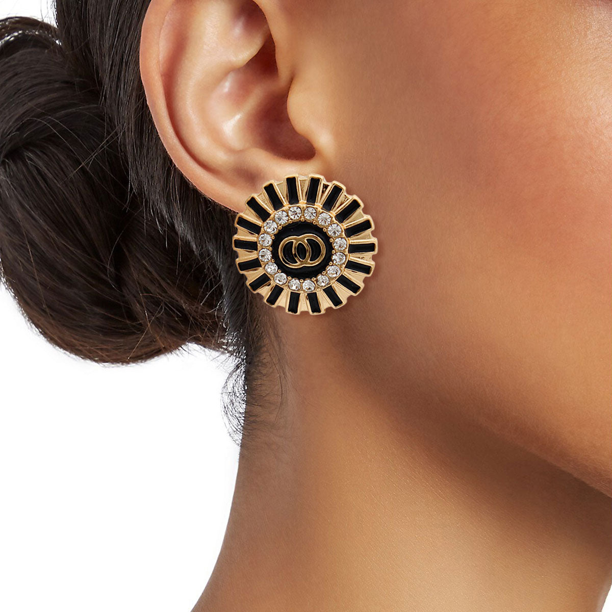 Gold and Black Lined Round Studs