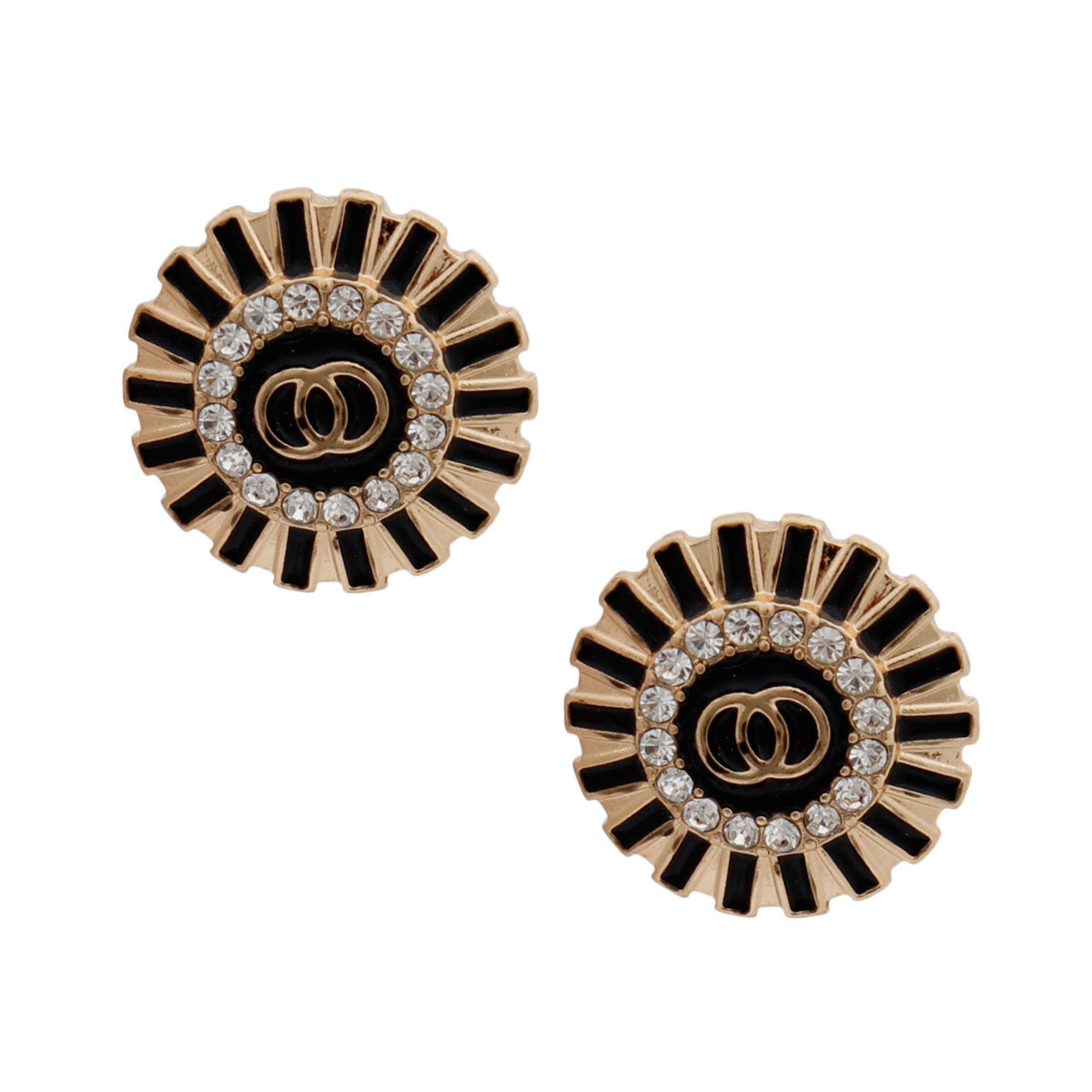 Gold and Black Lined Round Studs