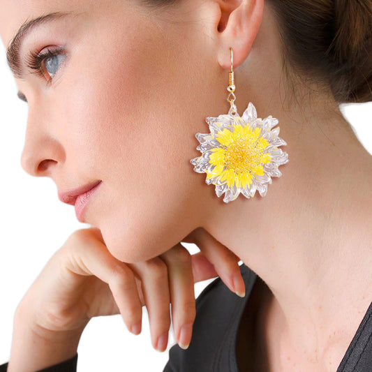 Yellow Dried Sunflower Earrings