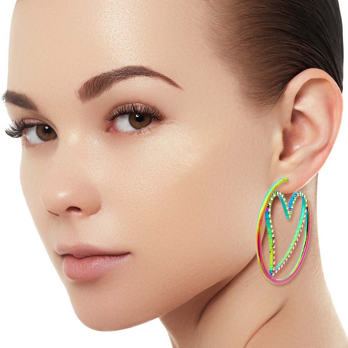 Rainbow Metal Heart Hoops