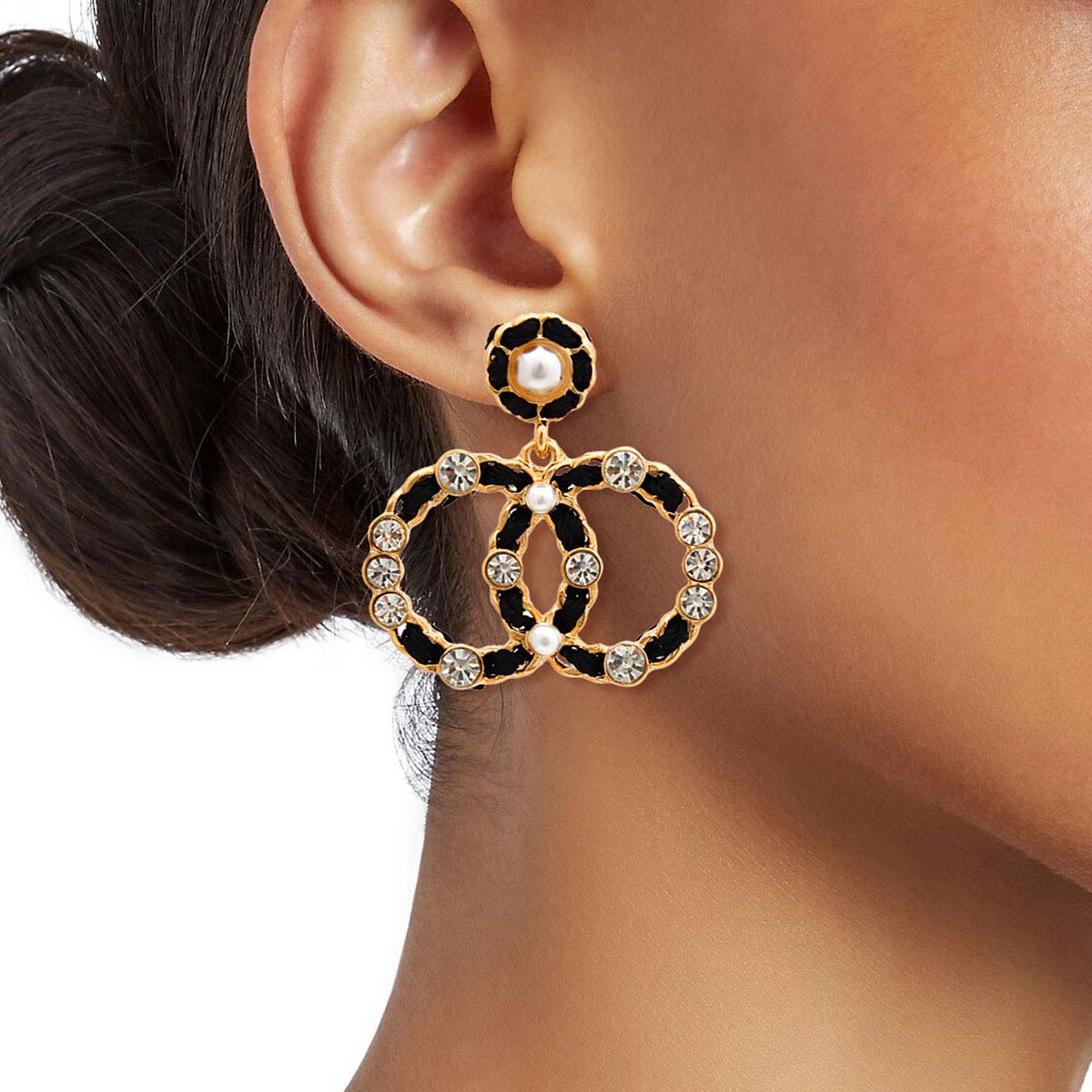 Gold and Black Woven Infinity Symbol Earrings