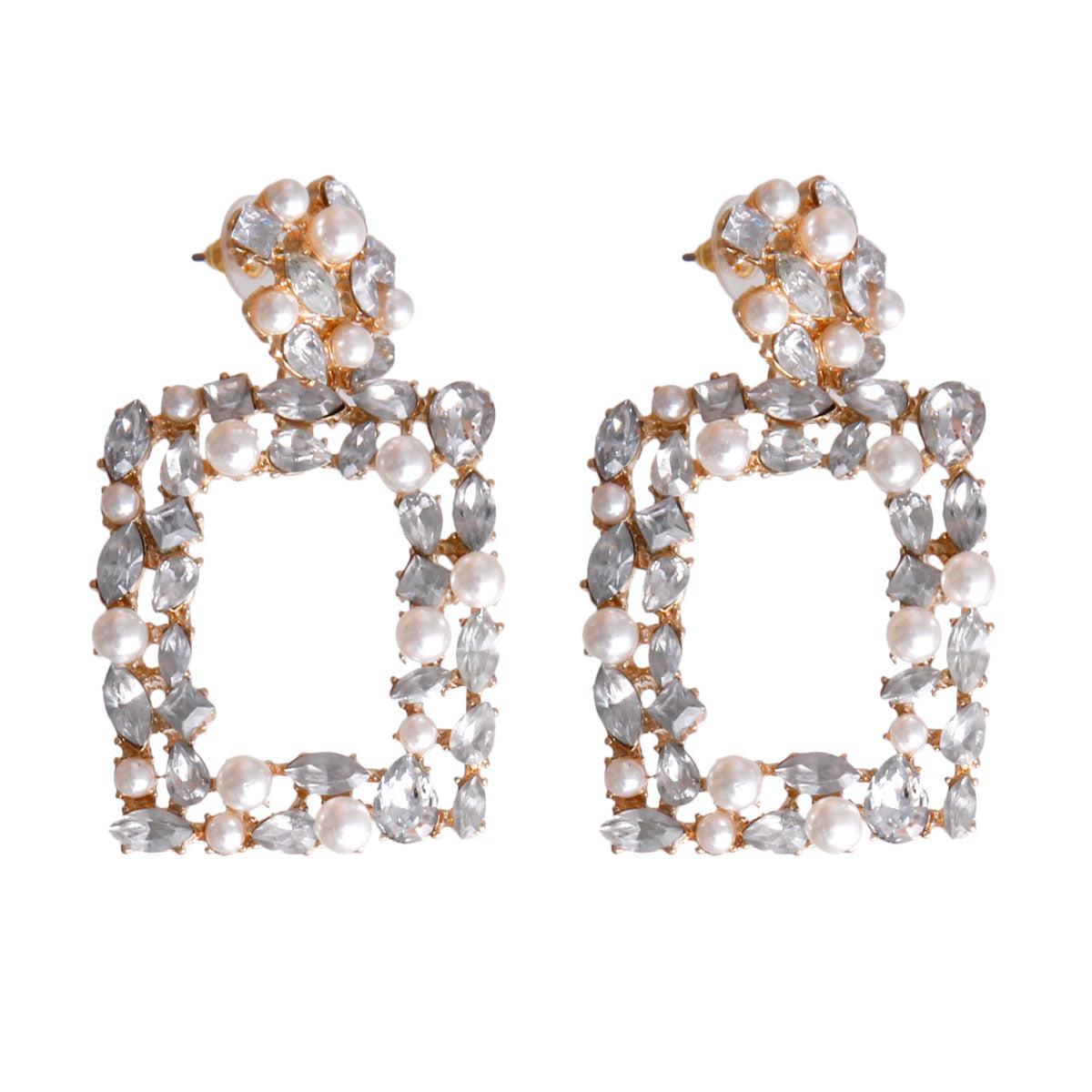 Crystal Pearl Studded Square Earrings
