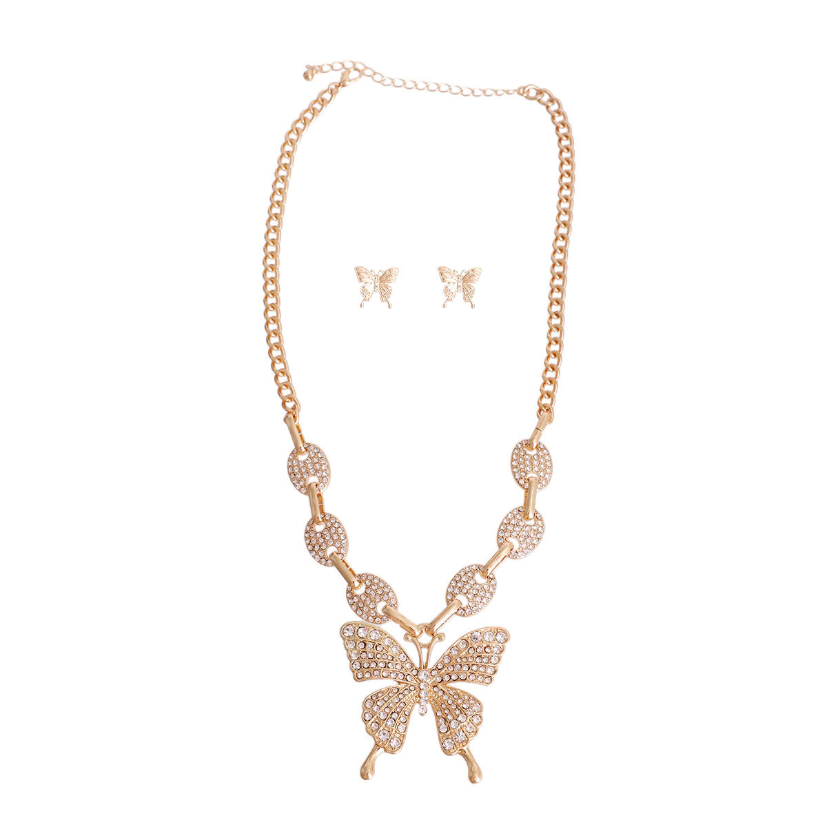 Gold Pave Link Butterfly Necklace