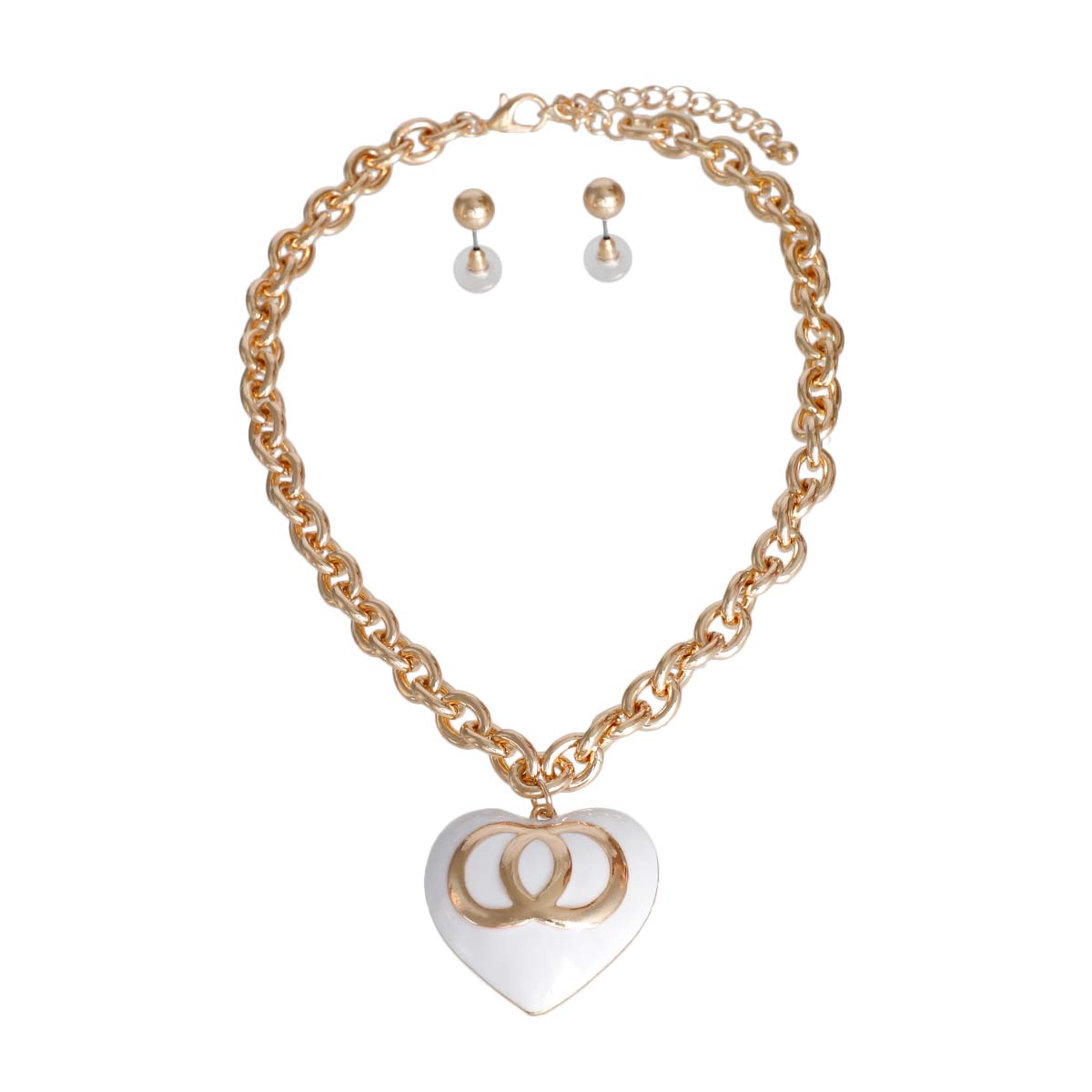 Gold Cable Chain White Heart Necklace