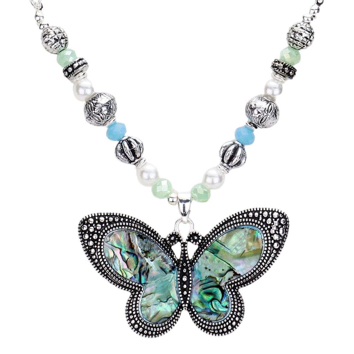 Abalone Butterfly Silver Necklace