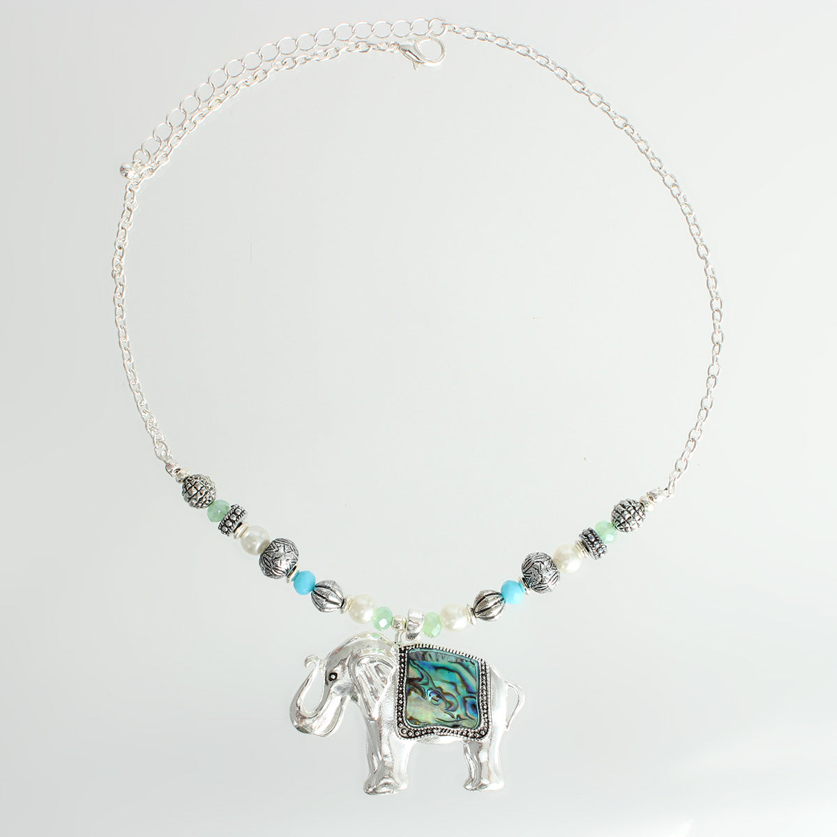 Abalone Elephant Silver Necklace